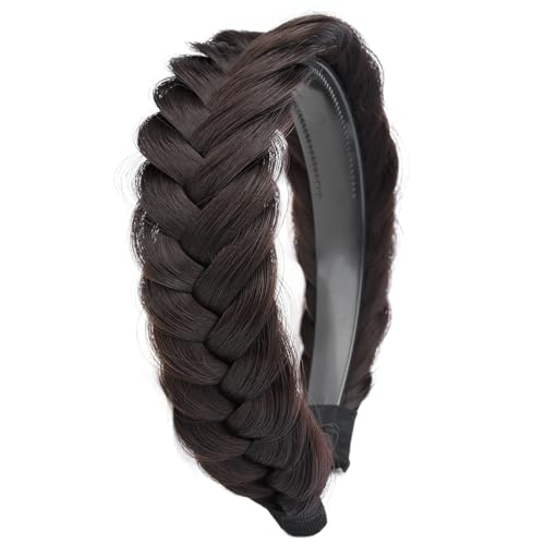 Oplira Braided Headband With Tooth Wide Braid Messy Hair Hoop Women Fashion Hair Accessories (Dark Chocolate)