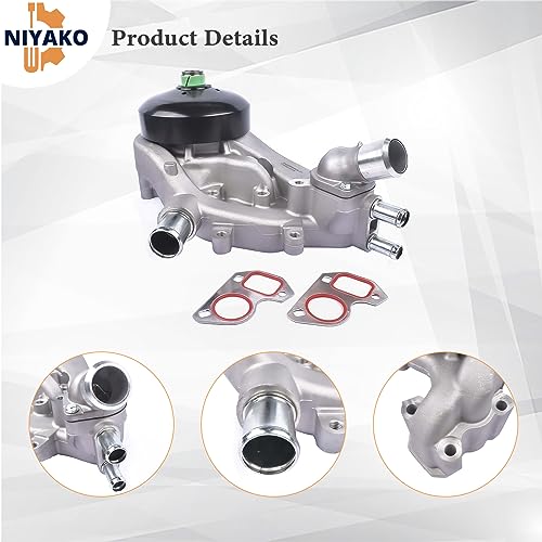 Niyako Water Pump Kit with Thermostat and Gasket Replacement# AW6009 251-713 19208815 12681417 Fit Escalade Chevy Avalanche Colorado Silverado Suburban Tahoe GMC Canyon Envoy Sierra Yukon H2 H3
