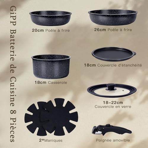 Set Cuisine Céramique 8 pcs Induction Poignée Amovible GiPP – Image 3