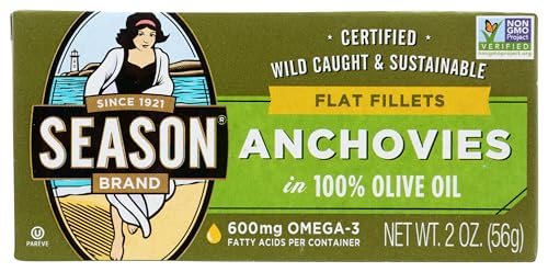 Season Brand Flat Fillets of Anchovies in Olive Oil, 2 oz