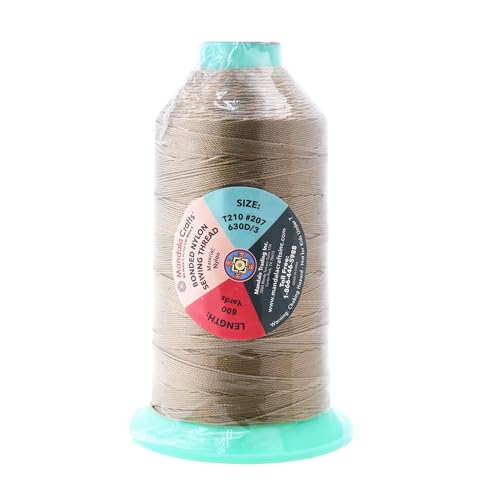 Mandala Crafts Bonded Nylon Thread Khaki Heavy Duty Sewing Threads - 800 YDs Size 207 630D T210 Tex 210 Thread for Leather Jeans Weaving Outdoor Marine Upholstery Threads - Thumbnail 3