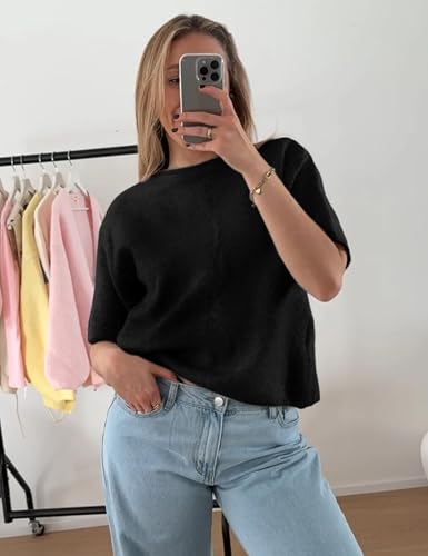 Bow Tie Front Cardigan Sweaters for Women 2025 Fall Short Sleeve Crewneck Knit Tops Cute Going Out Outfits3