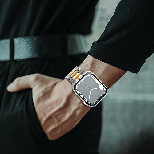 iiteeology Ultra 3 Watch Band Compatible with Apple Watch 49mm 46mm 45mm 44mm 42mm, Upgraded Stainless Steel Wristband for iWatch Ultra 2, Series 11-1, SE 3, Silver/Gold - image 4
