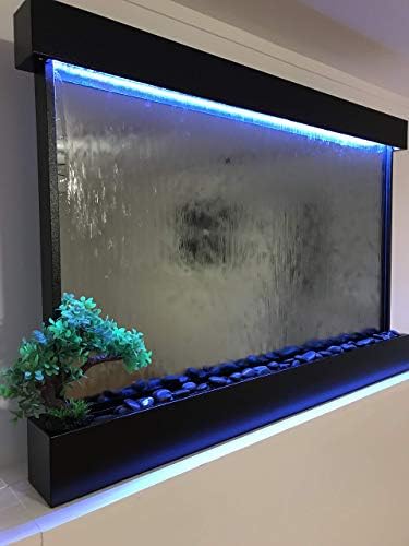 Waterfall XXL 52″x35″ Wall Hanging Fountain , Black Body , Silver Mirror, Shade Lights , Distant Ctrl