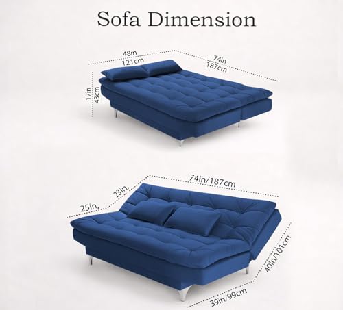 Image of Krancy Solid Wood 3 + 2 Seater Sofa Cum Bed with 2 Cushions | Convertible Wooden Couch for Living Room, Home & Office | Modern Designer Furniture | 3 Years Warranty | Blue