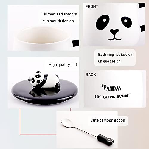Panda Mug Cute Ceramic Coffee Mug with 3D Panda Lid and Spoon Panda Coffee Mug Cup Novelty Coffee Tea Milk Mug Gifts for Panda Lovers Women Friends Kids Girls Mom Wife