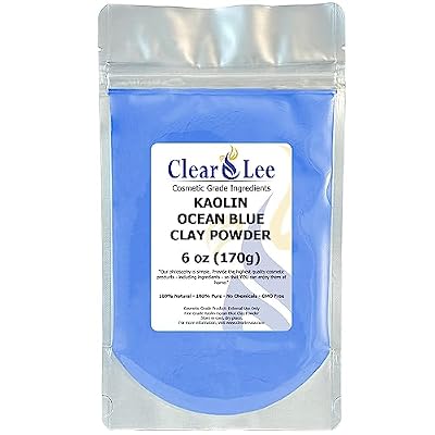 ClearLee Kaolin Ocean Blue Clay Cosmetic Grade Powder - 100% Pure Natural Powder - Great For Skin Detox, Rejuvenation, and More - Heal Damaged Skin - DIY Clay Face Mask (6 oz)