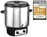 120 Minuten Zeitschaltuhr, Dauerbetriebsstufe, wärmeisolierte Griffe, abnehmbarer Deckel, geschlossener Topfboden für leichte Reinigung