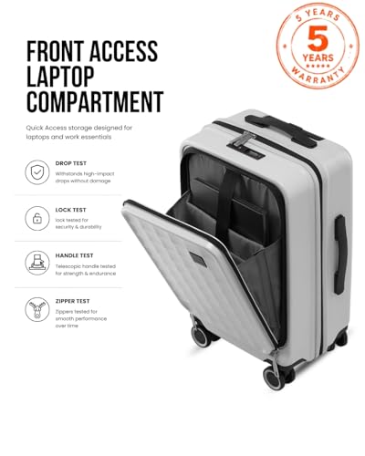 Image of SNITCH Rubik Laptop Cabin Size Off White Polycarbonate Hard Travel Suitcase - Trolley Bag Small & Luggage with 8 Wheels, Premium Lock, Laptop Compartment & Free Shoe Bag