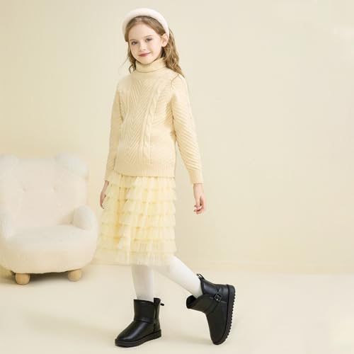 Apawwa Girls and Boys Boots Fur Lined Slip-On Warm Girls Snow Boots Waterproof Kids Winter Boots Stylish Kids Walking Boots（Size 5.5 Toddler to Size 3 Big Kid）3