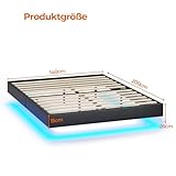 DICTAC Bett 140x200 mit Verstellbarer Beleuchtung,Bettgestell 140x200 mit weicher Polsterung, Floating Bed Frame, Gepolstertes Jugendbett für Schlafzimmer, Gästezimmer, Leichte Montage, Schwarz