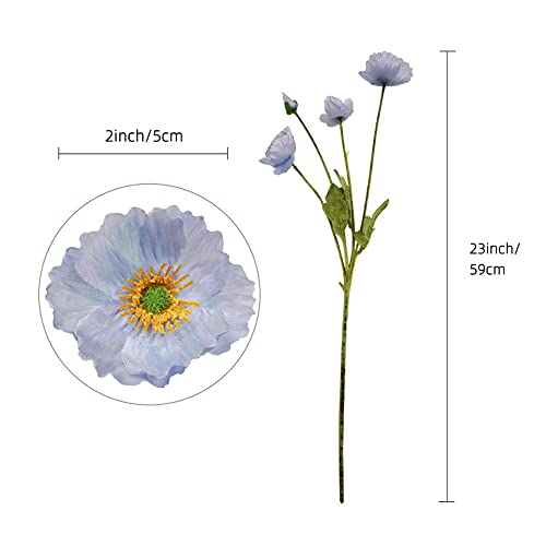 5 Pcs Artificial Poppy Flowers Silk Poppies Flowers With Stems Artificial Faux Flowers For Home Decor Vase Bouquet Table Centerpiece, Silk Floral Arrangement For Wedding Party Decorations (Purple) #TOP2