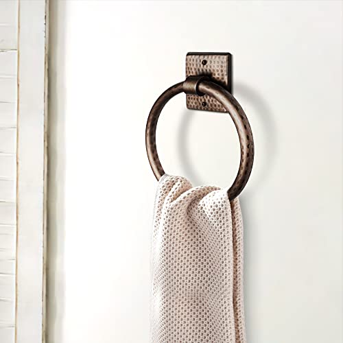 Monarch Abode 17089 Metal Round Towel Ring Holder - Hand Hammered Bathroom Hardware - 7 Inch Antique Copper Finish thumb #6
