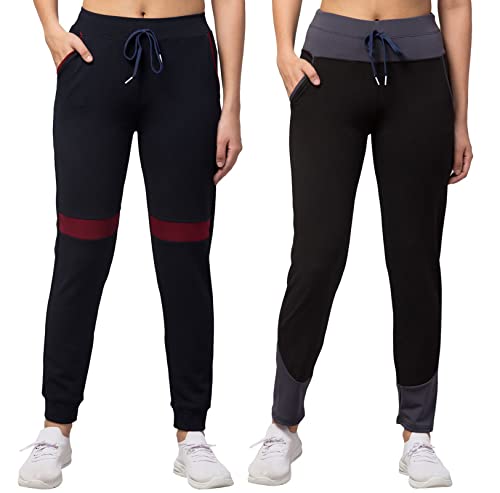 Image of BLUECON Women's Slim Fit Polyester Trackpants (Combo Pack of 2)