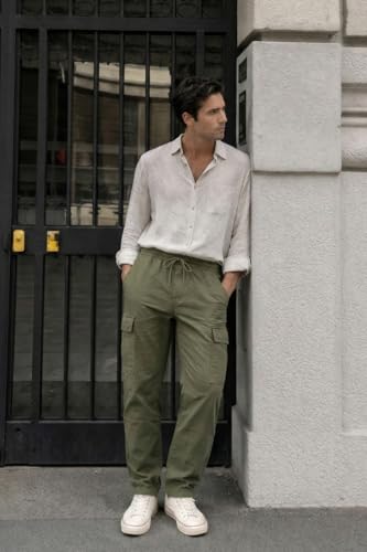 Image of Louis Philippe Men's Relaxed Straight fit Cuffed Bottom Hem for Jog & Travel Friendly with Multi Usage Pockets Casual Trouser
