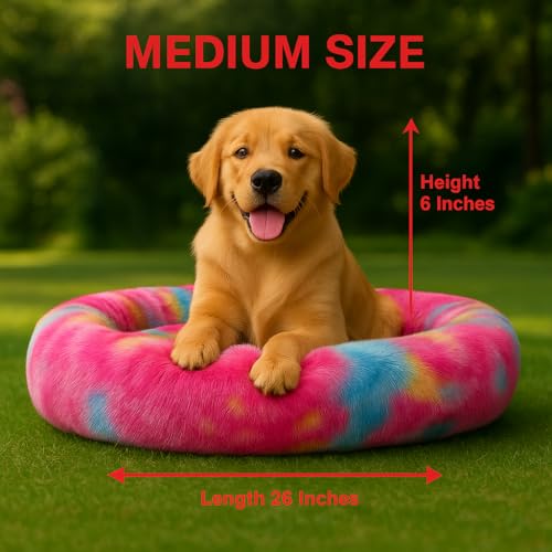 Image of RvPaws Faux Fur Pet Beds for Indoor, Dog Bed for Small & Puppy, Soft Fluffy Donut Cuddler Washable Round Pet Bed for Puppy and Kitten (Length 26 Inch - Medium)