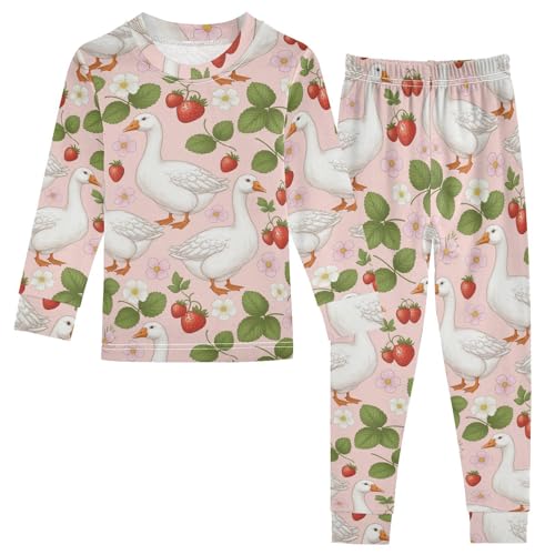 Pajama Sets Long Sleeve Geese Strawberries Flowers Leaves Soft Comfy Sleepwear 2 Piece PJS 3-8T