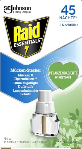 Raid Essentials Mückenstecker 45 Nächte Nachfüller, Elektrischer Insekten-Schutz vor Mücken & Tigermücken, 1er Pack (1 x 32 ml), Tablette