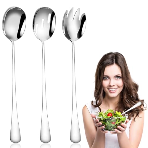 YYHCC Posate per Insalata in Acciaio Inox, Cucchiaio Lungo, forchetta da Insalata, Cucchiaio da Portata, insalate, Utensili da Cucina, Lavabili in lavastoviglie (3 Pezzi)
