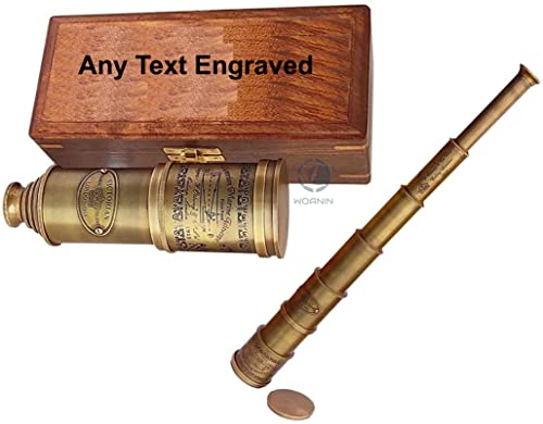 14 telescopios piratas vintage de vidrio espía - funcional de latón y visión transparente con estuche de madera de grabado premium Cover