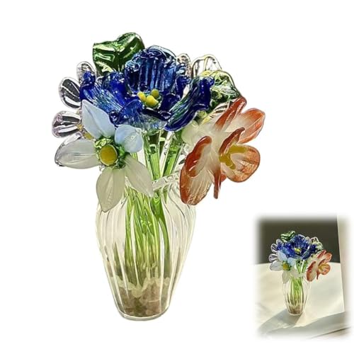 Image of Personalized Birth Month Glass Flowers with Vase, Custom Mini Floral Bouquet Grandma, Birthday For Women Unique Gift Mom Mot