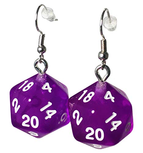 d20 Dice Earrings Translucent (Bright Purple)