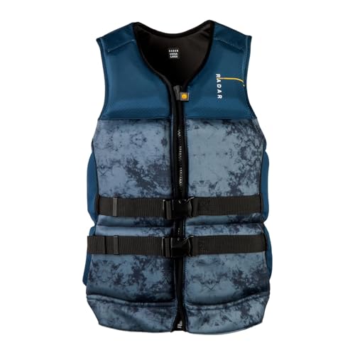 Radar Men's X 3.0 CGA Life Vest | 2-Way Stretch Neoprene Jacket for Waterskiing, Wakeboarding | Lightweight Foam, Water-Resistant Liner, Front-Zip Entry & Dual Buckles - Navy Vortex, X-Large