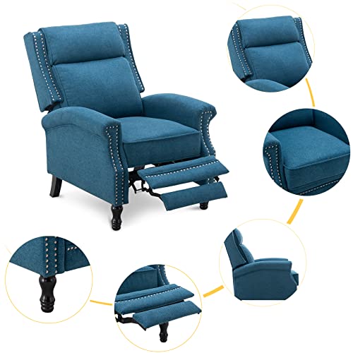 Artechwroks Recliner Chair Padded Seat Pushback Accent Armchair, Linen Fabric, Single Sofa Modern Chair,Living Room, Home, Theater Seating, Lounge Chair With Rivets Trim Black Wooden Legs, Navy Blue #TOP5