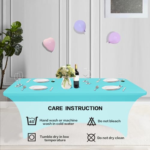 Image of IVAPUPU 2 Pack 6FT Table Cloth for Rectangular Fitted Events Stretch Blue Mist Table Covers Washable Cover Spandex Spring Tablecloth Protector for Party, Wedding, Cocktail, Banquet, Festival