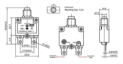 T Tocas 5Pcs Push Button Reset 5A Circuit Breakers With Quick Connect Terminals And Waterproof Button Cap #TOP4
