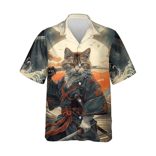 Samurai Warrior Hawaiian Shirt for Men - Japanese Art Button Down Shirts for Men Short Sleeve Series 121
