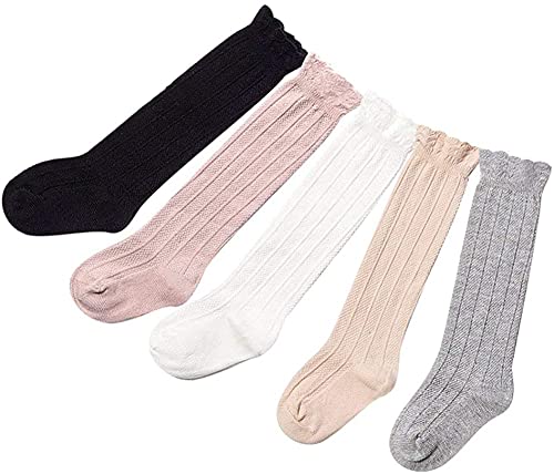 5 Pairs Ruffled Stockings Infants and Toddlers Baby Girls Boys Knee High Socks Tube Cotton Long Socks2