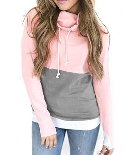 NEWCOSPLAY Women Hoodies-Tops Floral Printed Long Sleeve Drawstring Sweatshirt with Pocket (M, 0054pink)