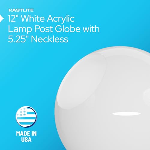 Image of KASTLITE 12 inch White Acrylic Lamp Post Globe | Smooth Textured with 5.25 inch Neckless Opening | Manufactured in the USA