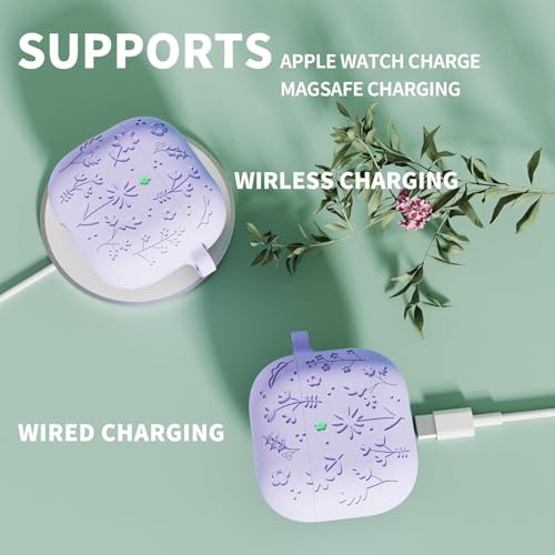 Image of New Engraved Soft Silicone Case Compatible with Apple AirPods 4 Generation (2024) with Keychain, Full 360 Protection Dust-Proof Shockproof Case Cover (Cover Only) (Lavender)