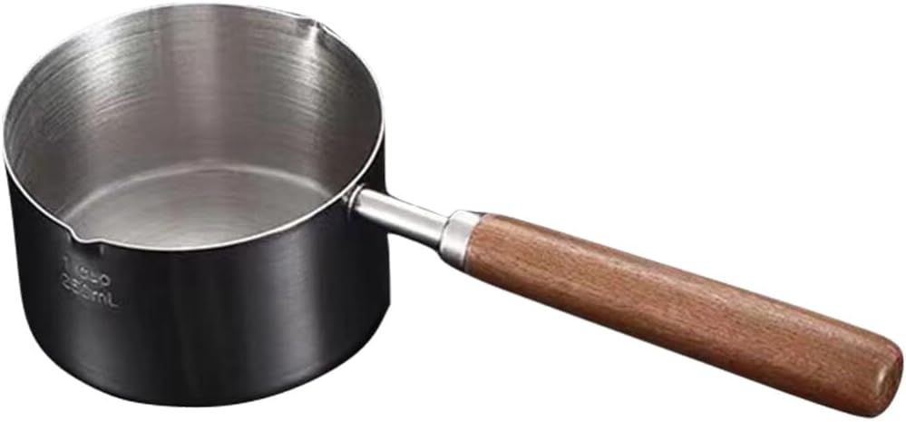 Alipis Small Stainless Steel Sauce Pan with Wooden Handle Compact 1 Cup Mini Oil Pot for Heating Oil and Cooking Sauces Dual Pour Spouts Ergonomic Anti-Scald Kitchen Tool 8.25X3.34X1.97 Inches