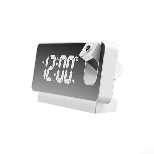 DAZZLEEX Reloj despertador de proyección digital, proyector de reloj de rotación de 180 grados con pantalla de temperatura para pared de techo de dormitorio (blanco)