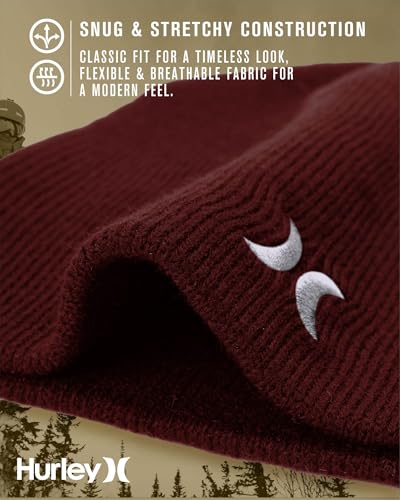 Image of Hurley Mens Beanie Icon Staples Lightweight Winter Hat | Lightweight Classic Loose Knit Fabric Delivers All-Day Warmth and Comfort for Casual Wear, Skiing or Snowboarding