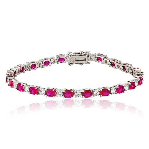 MAX + STONE 925 Sterling Silver Created Ruby Bracelet for Women | July Birthstone Ruby Bracelet | Hypoallergenic Sterling Silver Tennis Bracelets