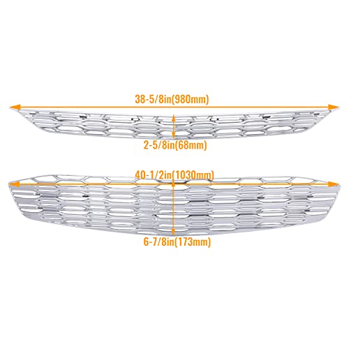 Kuafu 2Pcs Front Grille Trim Compatible With 2016-2018 Chevy Chevrolet Malibu Overlay Grill Covers Inserts Plastic Silver Chrome #TOP1