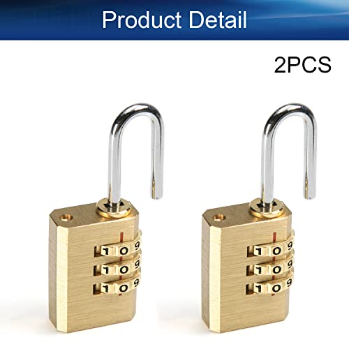 Image of 3 Digit Combination Padlock Solid Brass Padlock Heavy Duty Combination Lock Small 3 Rounds for Indoor and Outdoor Small Safety Luggage 2Pcs