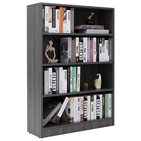 Farini Grey Bookshelf for Bedroom 4 Shelf Office Bookcase 48 Inches Tall Modern Wood Bookshelf for Living Room 4 Tier Wide Manga Bookshelf Library Bookcase Cover