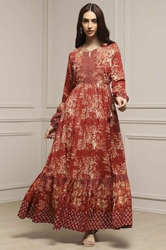 Image of BIBA Women Floral Printed Tiered Flared Dress