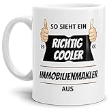 Tassendruck Berufe-Tasse so Sieht EIN Richtig Cooler Immobilienmakler aus Weiss/Job/mit Spruch/Kollegen/Arbeit/Geschenk-Idee/Büro