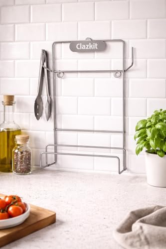 Image of Clazkit Chakla and Belan Holder for Kitchen - 100% Rust Free Stainless Steel Rolling Pin Board Wall Mount Stand 3 in 1 Kitchen Rack Organiser