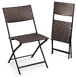 MoNiBloom 2 Pieces Patio Folding Chairs Outdoor Portable Wicker Bistro Set Rattan Chair for Yard Lawn Balcony Poolside Backyard No Assembly Needed, Brown