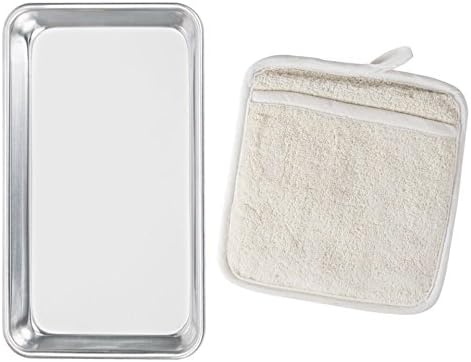 9 1/2" x 6 1/2" Wire in Rim Aluminum Bun Pan (18 Gauge) / Sheet Pan-Plus (1)Terry Cloth Pot Holder with Pocket (1 Pack)