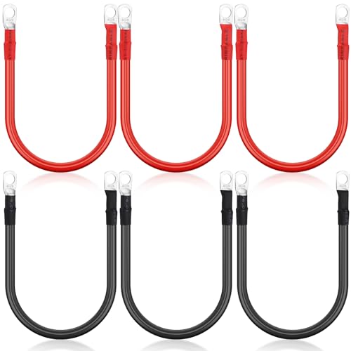 Hoteam 6 Pcs Battery Cable Copper Battery Inverter Cables with Terminals 3/8 Inch Lugs Red and Black Both Ends Power Inverter Wire for Solar Motorcycle Automotive RV Car Boat Marine(4awg,1ft)