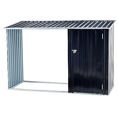 Firewood Rack Outdoor Storage Shed Metal Utility Shed with Heavy Duty Log Holder Firewood Shelter Open Wood Shed with Sloped Roof for Pellet or Lumber