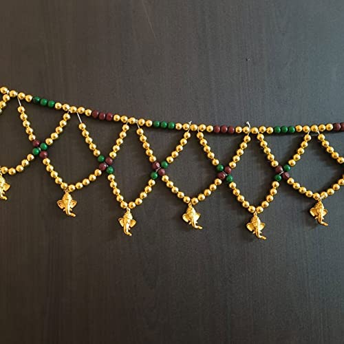 Image of Handmade Door Hanging Round Moti Latkan Style Bandarwal Toran (TMR-13) -Diwali New Year Inauguration Wedding Festival Home Decor Pooja (40 Inch X 6 Inch)